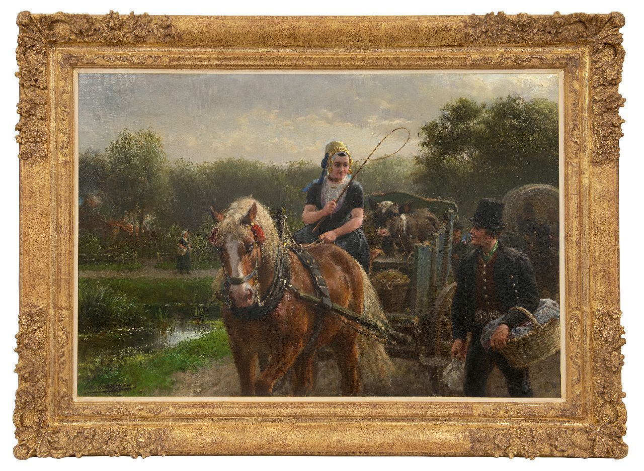 Eerelman O. | Otto Eerelman, Ontmoeting op weg naar de markt op Walcheren, olieverf op doek 60,5 x 89,9 cm, gesigneerd linksonder Eerelman O. | Otto Eerelman, Ontmoeting op weg naar de markt op Walcheren, olieverf op doek 60,5 x 89,9 cm, gesigneerd linksonder