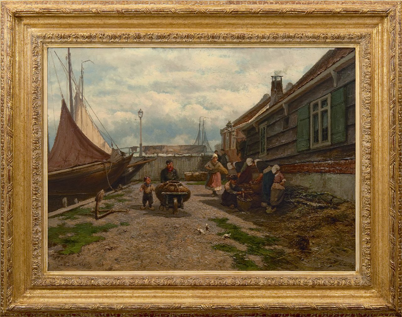 Koekkoek J.H.B.  | Johannes Hermanus Barend 'Jan H.B.' Koekkoek, Visverkoopsters in Zuiderzeehaven, olieverf op paneel 53,2 x 73,0 cm, gesigneerd linksonder en gedateerd 1894