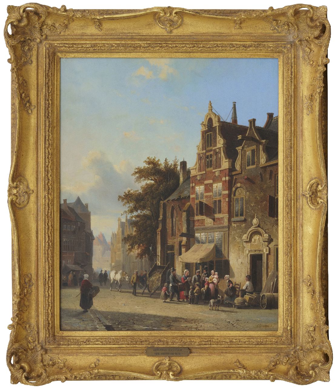 Eversen A. | Adrianus Eversen, Stadsgezicht met orgelman, olieverf op paneel 49,5 x 40,4 cm, gesigneerd rechtsonder en te dateren ca. 1848-1850 Eversen A. | Adrianus Eversen, Stadsgezicht met orgelman, olieverf op paneel 49,5 x 40,4 cm, gesigneerd rechtsonder en te dateren ca. 1848-1850