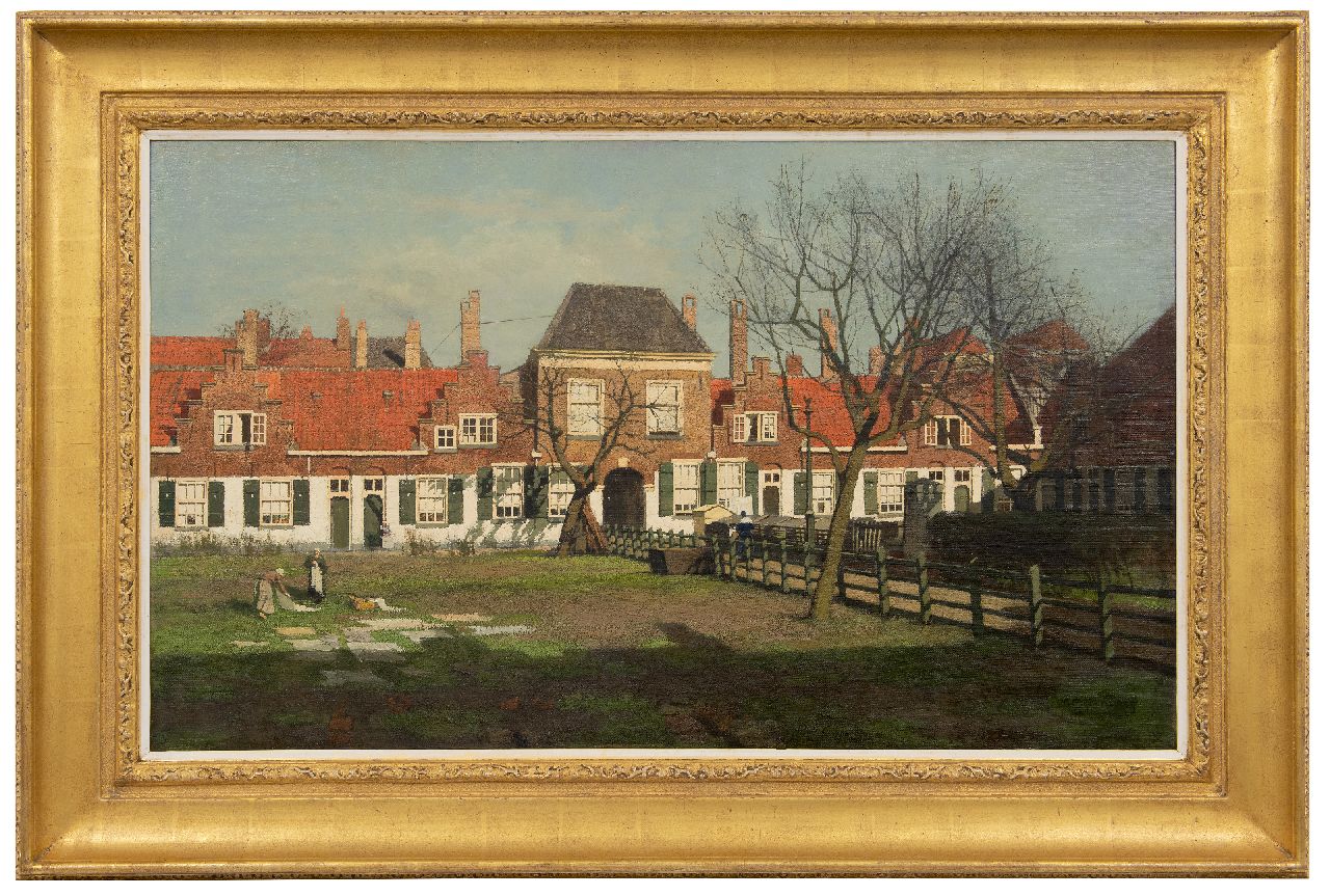 Klinkenberg J.C.K.  | Johannes Christiaan Karel Klinkenberg, Het Heilige Geesthofje aan de Paviljoensgracht, Den Haag, olieverf op doek 60,6 x 100,7 cm, gesigneerd rechtsonder (tweemaal)