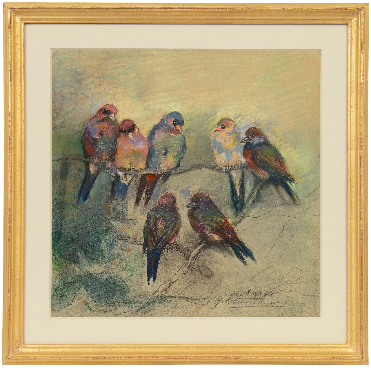 Pieneman J.H. | 'Johanna' Hendrika Pieneman, Vuurhaantjes, pastel op papier 29,4 x 27,7 cm, gesigneerd rechtsonder Pieneman J.H. | 'Johanna' Hendrika Pieneman, Vuurhaantjes, pastel op papier 29,4 x 27,7 cm, gesigneerd rechtsonder