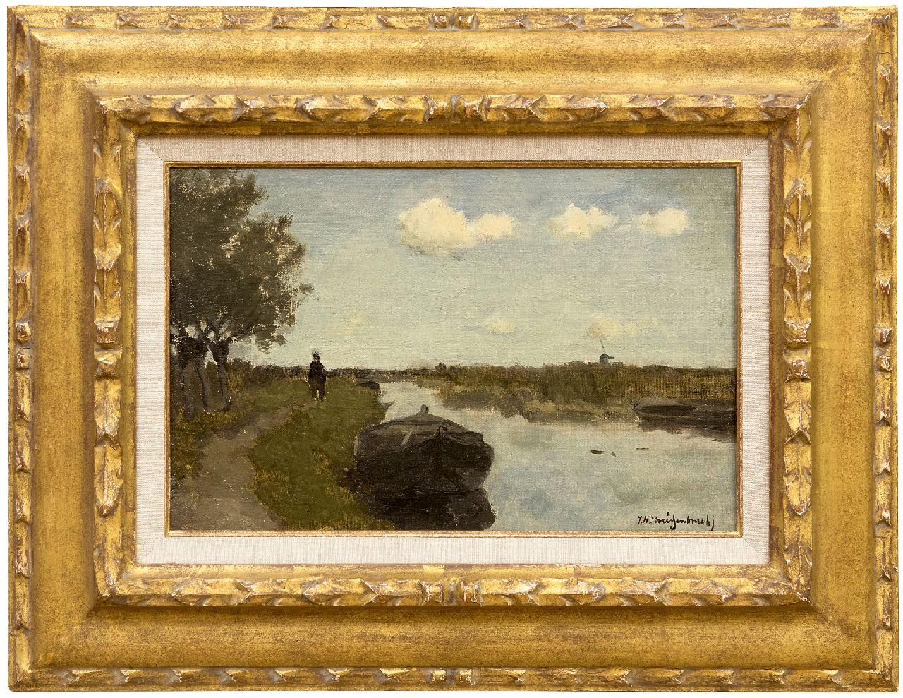 Weissenbruch H.J.  | Hendrik Johannes 'J.H.' Weissenbruch, Langs het jaagpad, olieverf op doek op paneel 21,0 x 31,0 cm, gesigneerd rechtsonder