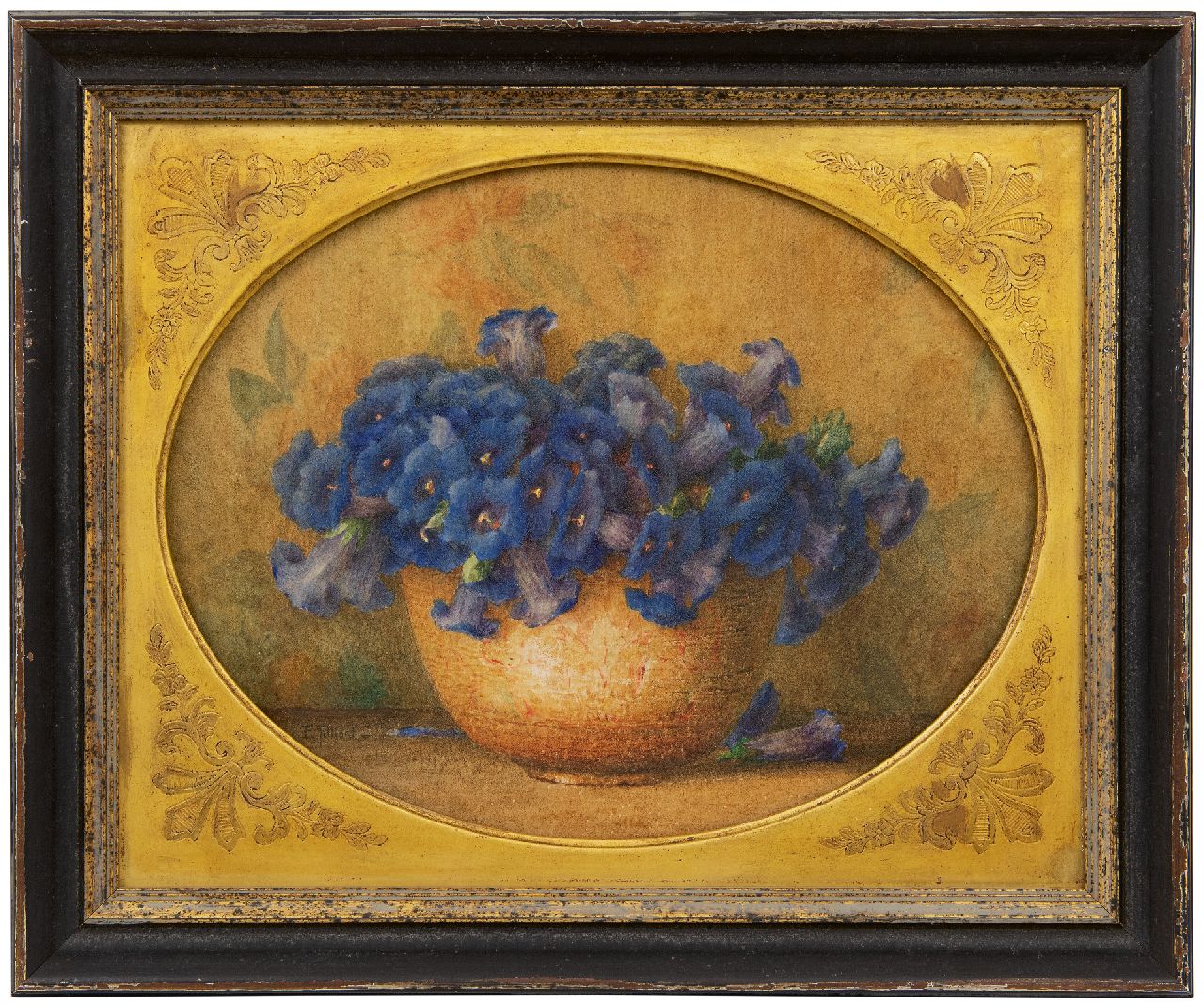Filliard E. | Ernest Filliard, Gentianen in een pot, aquarel op papier 27,5 x 35,5 cm, gesigneerd linksonder Filliard E. | Ernest Filliard, Gentianen in een pot, aquarel op papier 27,5 x 35,5 cm, gesigneerd linksonder