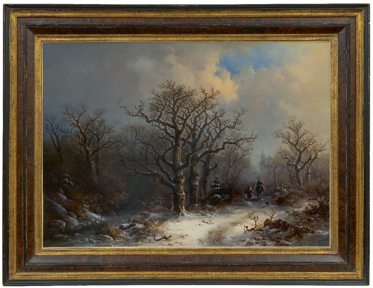 Oër Th.R. von | Theobald Reinhold von Oër | Schilderijen te koop aangeboden | Landvolk op een besneeuwd bospad, olieverf op paneel 61,2 x 84,4 cm, gesigneerd rechtsonder