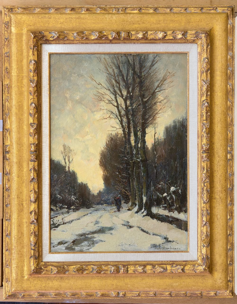Mondriaan F.H. | Frédéric Hendrik 'Frits' Mondriaan, Besneeuwd bospad met, olieverf op paneel 37,7 x 26,3 cm, gesigneerd rechtsonder Mondriaan F.H. | Frédéric Hendrik 'Frits' Mondriaan, Besneeuwd bospad met, olieverf op paneel 37,7 x 26,3 cm, gesigneerd rechtsonder