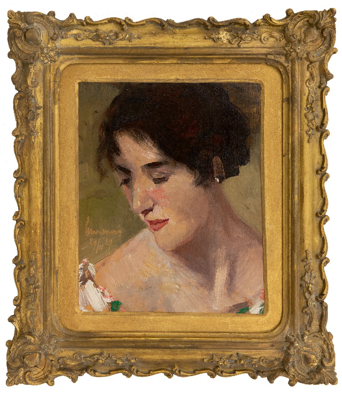 Maris S.W. | Simon Willem Maris, Portret van een vrouw, olieverf op paneel 26,3 x 21,0 cm, gesigneerd links van het midden en gedateerd 24/11 '27 Maris S.W. | Simon Willem Maris, Portret van een vrouw, olieverf op paneel 26,3 x 21,0 cm, gesigneerd links van het midden en gedateerd 24/11 '27