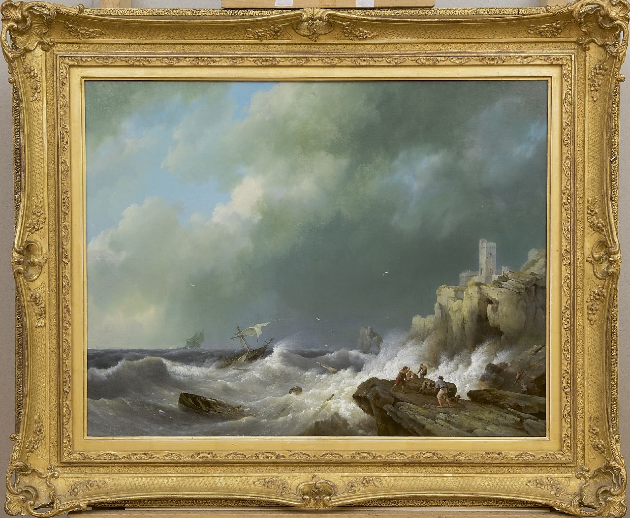 Koekkoek H.  | Hermanus Koekkoek | Schilderijen te koop aangeboden | Schipbreuk voor een rotskust, olieverf op paneel 42,5 x 55,5 cm, gesigneerd rechtsonder en gedateerd 1834