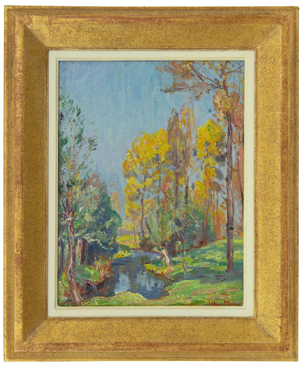 Meijer J.  | Johannes 'Johan' Meijer, Zonnig herfstbos, olieverf op doek op board 29,1 x 22,3 cm, gesigneerd rechtsonder