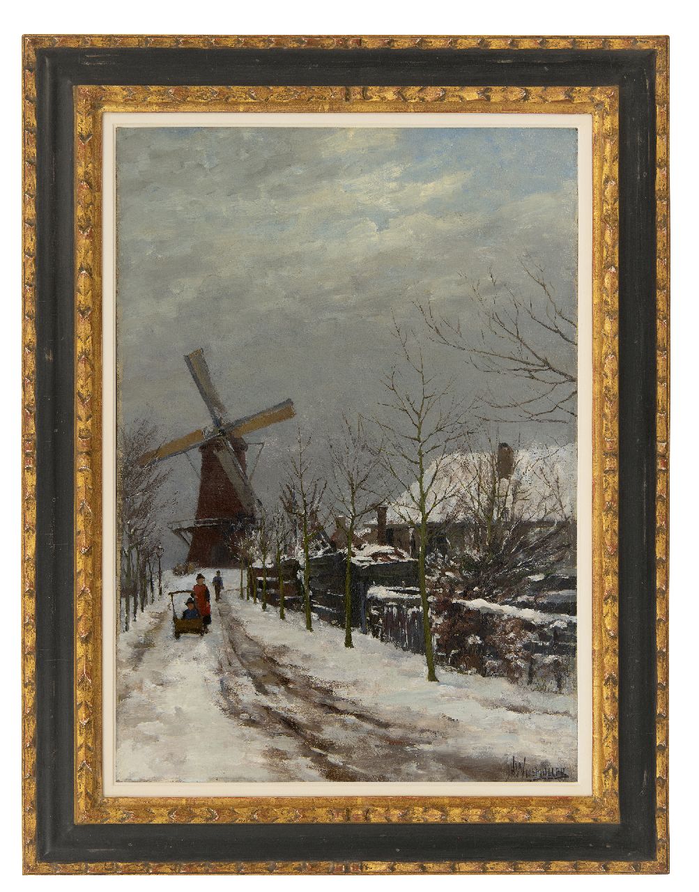 Wijsmuller J.H. | Jan Hillebrand Wijsmuller | Schilderijen te koop aangeboden | Kinderen in de sneeuw bij een molen, olieverf op doek 57,3 x 41,0 cm, gesigneerd rechtsonder Wijsmuller J.H. | Jan Hillebrand Wijsmuller | Schilderijen te koop aangeboden | Kinderen in de sneeuw bij een molen, olieverf op doek 57,3 x 41,0 cm, gesigneerd rechtsonder