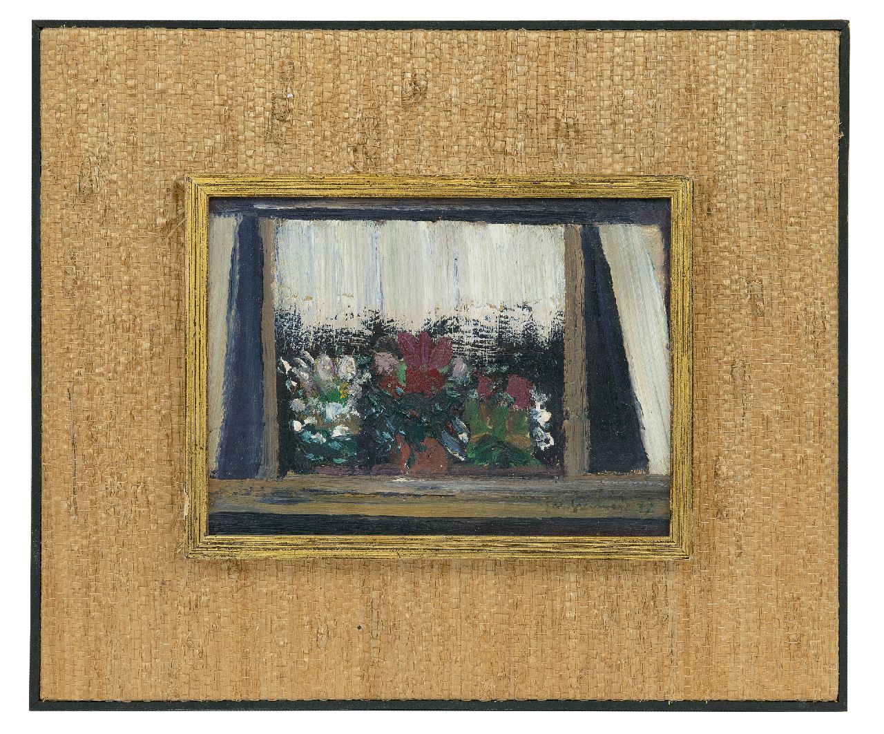 Grassère G. | Gérard Grassère, Bloemen voor een raam, olieverf op board 15,3 x 20,4 cm, gesigneerd rechtsonder en gedateerd '37 Grassère G. | Gérard Grassère, Bloemen voor een raam, olieverf op board 15,3 x 20,4 cm, gesigneerd rechtsonder en gedateerd '37