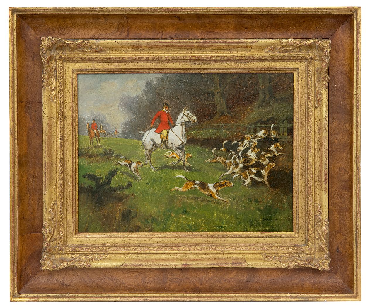 Leonard J.  | J. Leonard | Schilderijen te koop aangeboden | Vossenjacht, olieverf op paneel 24,1 x 32,6 cm, gesigneerd rechtsonder