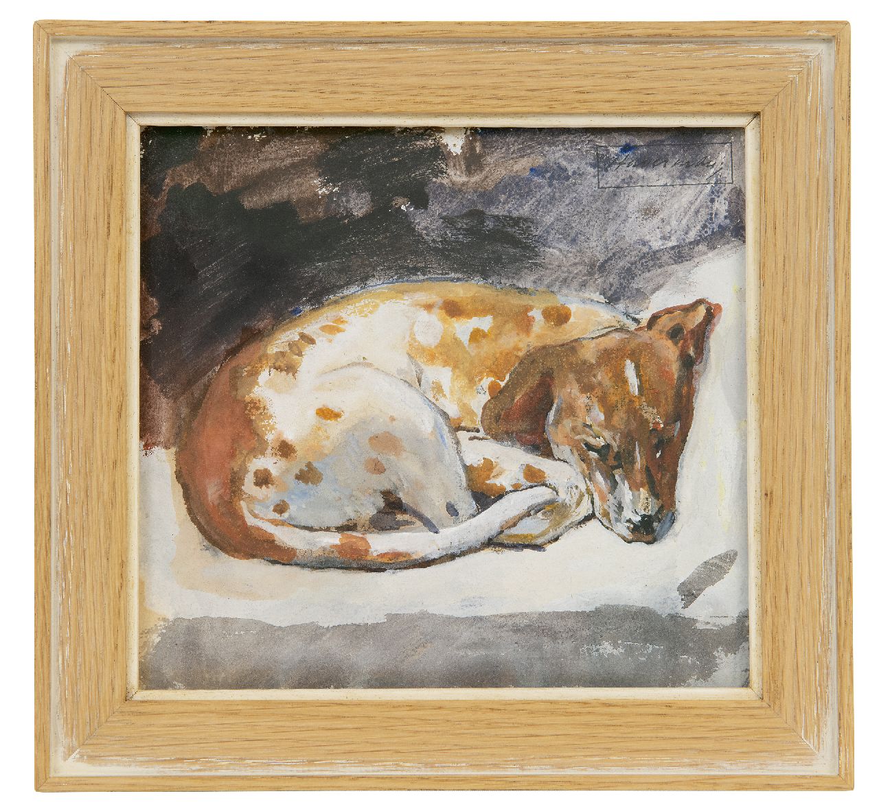 Haverman H.J.  | Hendrik Johannes Haverman, Slapend hondje, aquarel en gouache op papier 16,4 x 18,0 cm, gesigneerd rechtsboven met atelierstempel