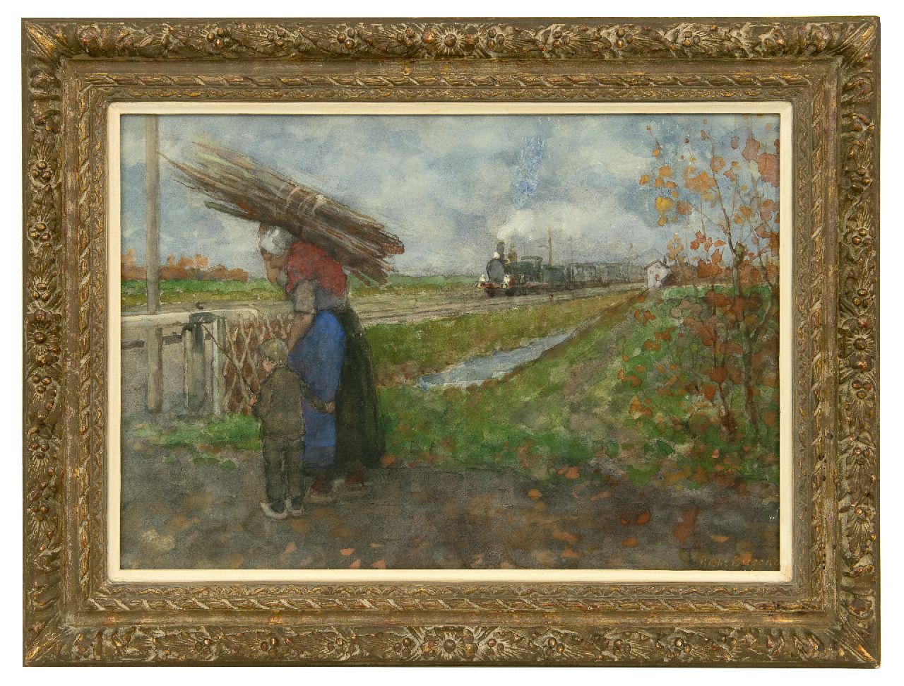 Bisschop R. | Richard Bisschop, Wachten voor de trein, aquarel op papier 39,5 x 57,3 cm, gesigneerd rechtsonder Bisschop R. | Richard Bisschop, Wachten voor de trein, aquarel op papier 39,5 x 57,3 cm, gesigneerd rechtsonder