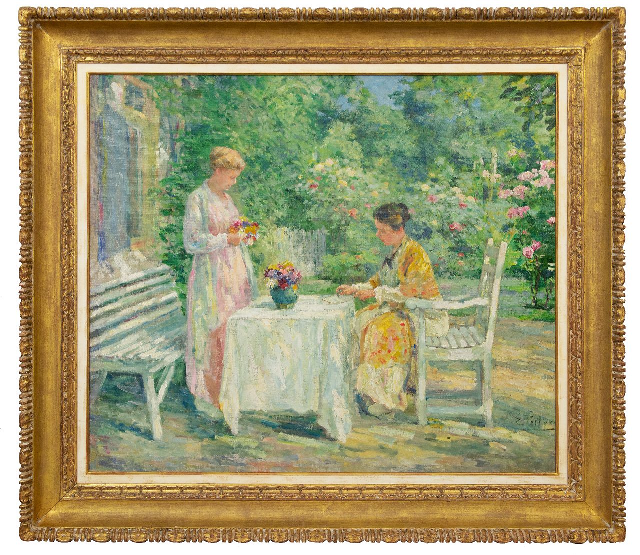 Pieters E.  | Evert Pieters, In de tuin, olieverf op doek 79,4 x 92,8 cm, gesigneerd rechtsonder