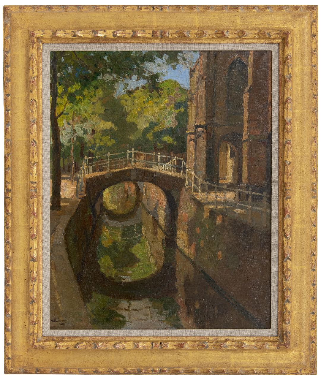 Viegers B.P. | Bernardus Petrus 'Ben' Viegers, Zomers gezicht op de Bartholomeusbrug in Delft, olieverf op doek 50,2 x 40,3 cm, gesigneerd linksonder Viegers B.P. | Bernardus Petrus 'Ben' Viegers, Zomers gezicht op de Bartholomeusbrug in Delft, olieverf op doek 50,2 x 40,3 cm, gesigneerd linksonder
