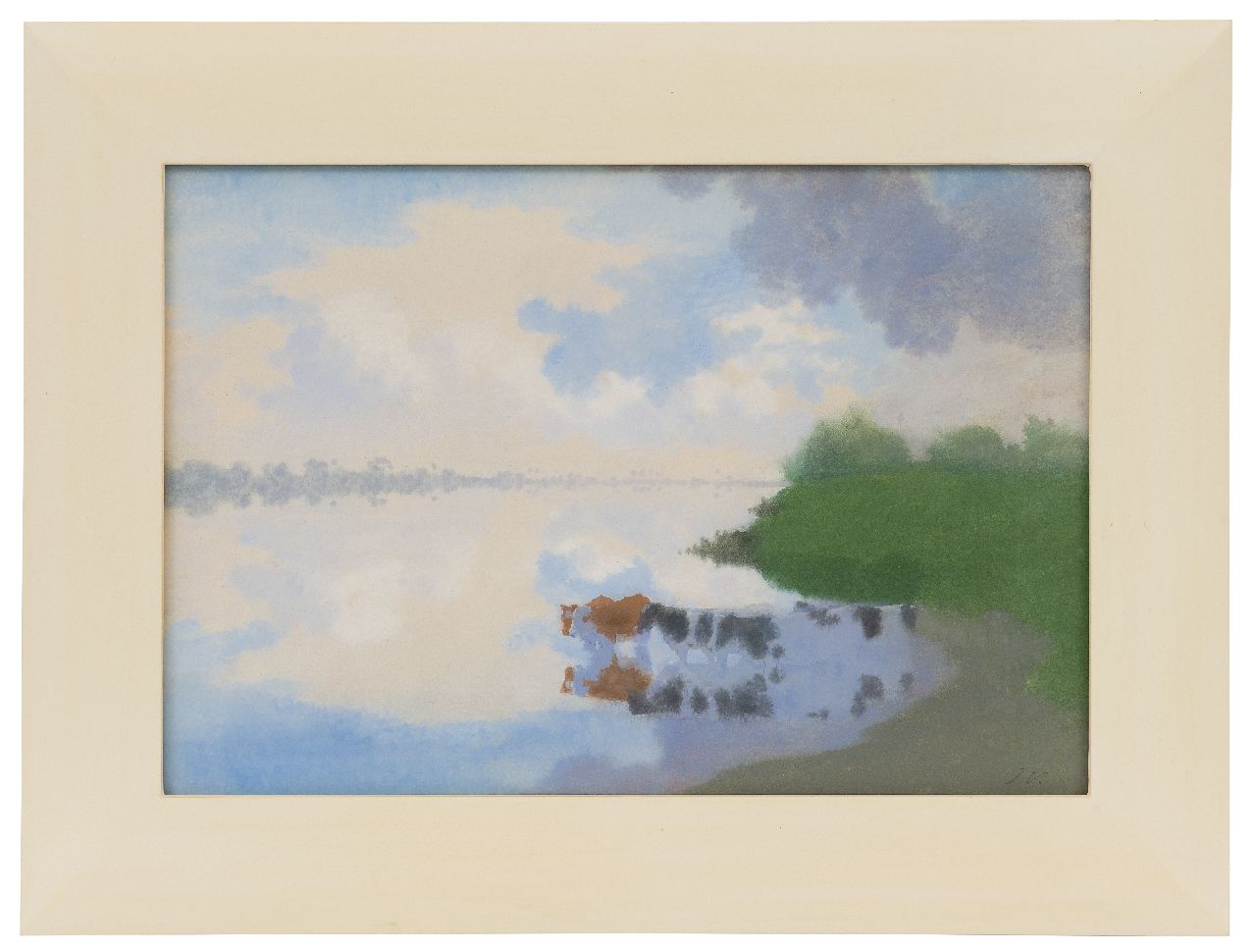 Voerman sr. J.  | Jan Voerman sr. | Aquarellen en tekeningen te koop aangeboden | Wadend vee, aquarel op papier 27,3 x 39,7 cm, gesigneerd rechtsonder met initialen en te dateren ca. 1884-1904