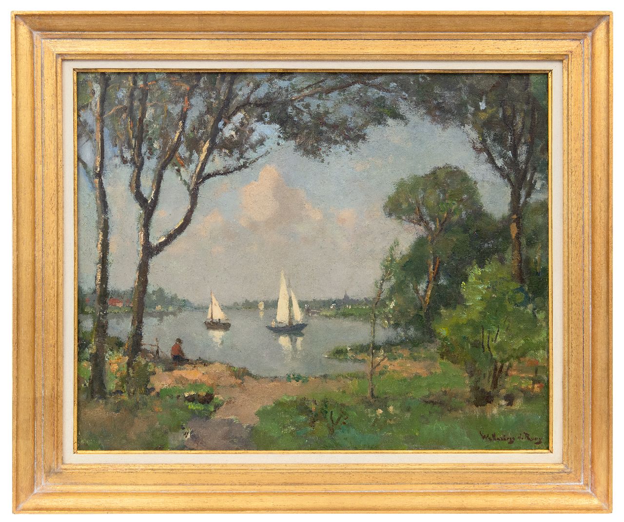 Wetering de Rooij J.E. van de | Johannes Embrosius van de Wetering de Rooij, Zeilbootjes op de Kagerplassen, olieverf op doek 40,6 x 50,3 cm, gesigneerd rechtsonder