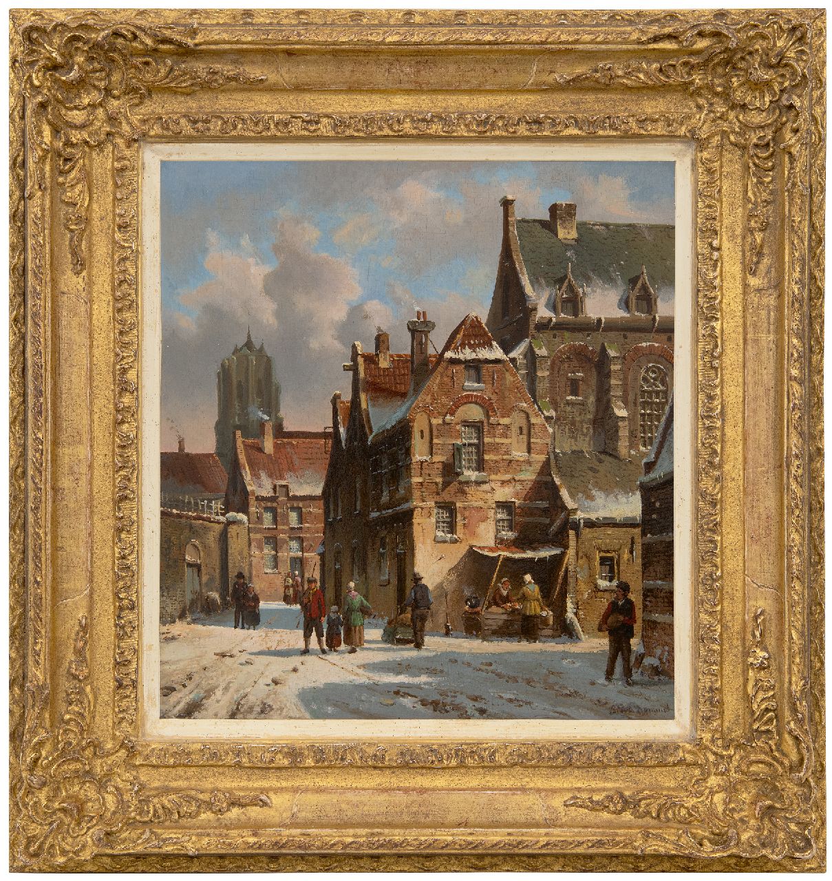 Bommel E.P. van | Elias Pieter van Bommel, Hollands stadsgezicht in de winter, olieverf op paneel 31,7 x 29,0 cm, gesigneerd rechtsonder Bommel E.P. van | Elias Pieter van Bommel, Hollands stadsgezicht in de winter, olieverf op paneel 31,7 x 29,0 cm, gesigneerd rechtsonder