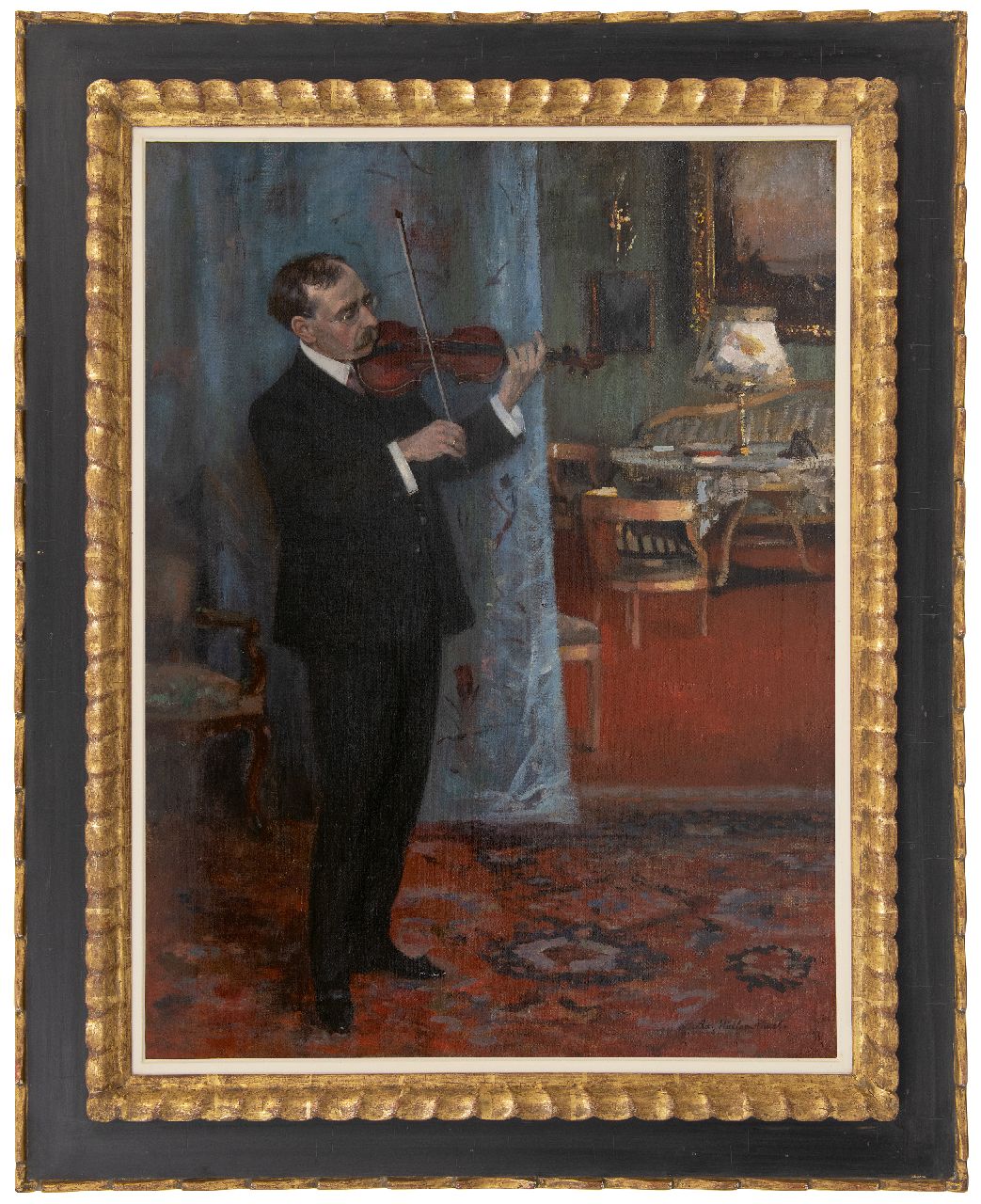 Müller-Cassel A.L. | Adolf Leonhard Müller-Cassel, De vioolspeler, olieverf op doek 77,6 x 58,9 cm, gesigneerd rechtsonder Müller-Cassel A.L. | Adolf Leonhard Müller-Cassel, De vioolspeler, olieverf op doek 77,6 x 58,9 cm, gesigneerd rechtsonder
