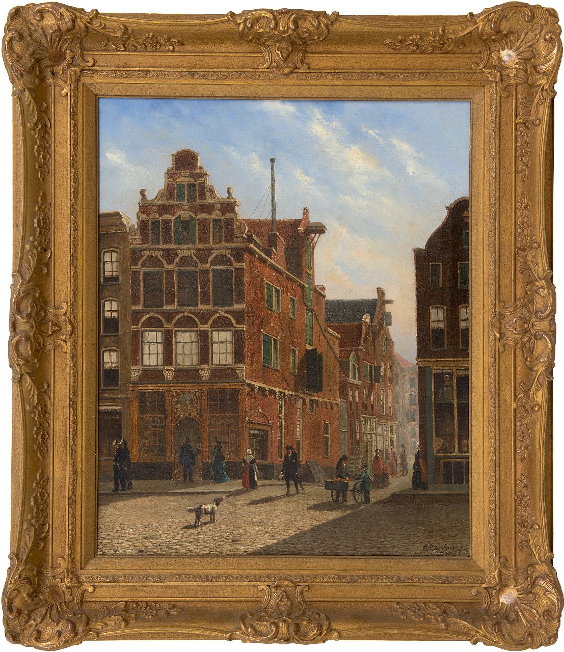 Jongh O.R. de | Oene Romkes de Jongh | Schilderijen te koop aangeboden | Hollands stadsgezicht, olieverf op doek 54,0 x 44,0 cm, gesigneerd rechtsonder en gedateerd 1876 Jongh O.R. de | Oene Romkes de Jongh | Schilderijen te koop aangeboden | Hollands stadsgezicht, olieverf op doek 54,0 x 44,0 cm, gesigneerd rechtsonder en gedateerd 1876