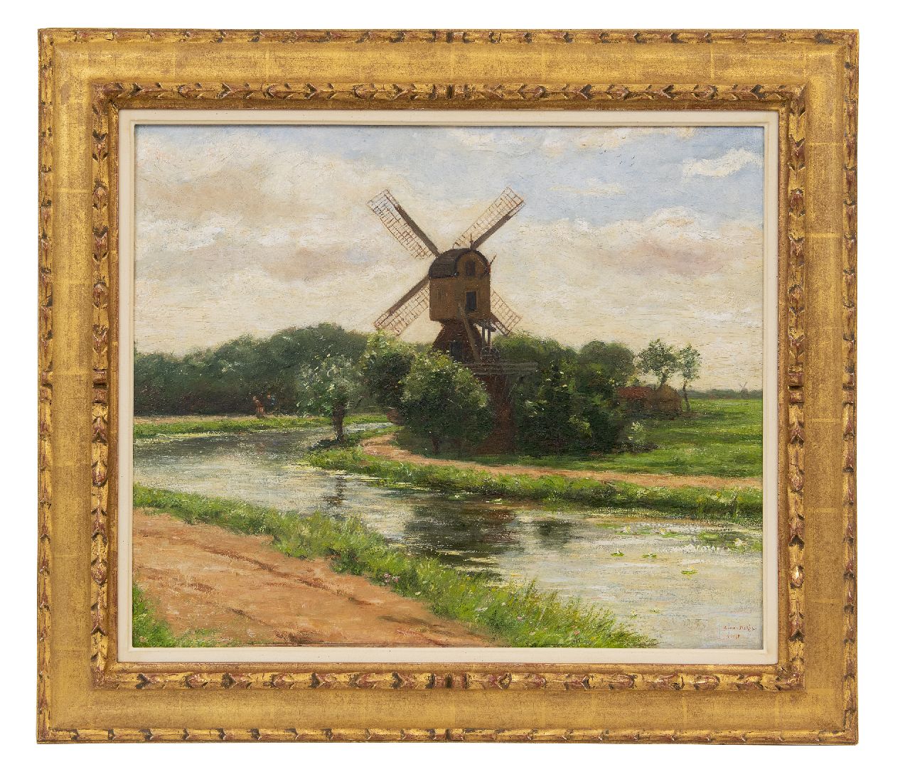 Maris S.W. | Simon Willem Maris, Molen 't Haantje aan het Smal Weesp in Weesp, olieverf op paneel 45,0 x 54,2 cm, gesigneerd rechtsonder Maris S.W. | Simon Willem Maris, Molen 't Haantje aan het Smal Weesp in Weesp, olieverf op paneel 45,0 x 54,2 cm, gesigneerd rechtsonder