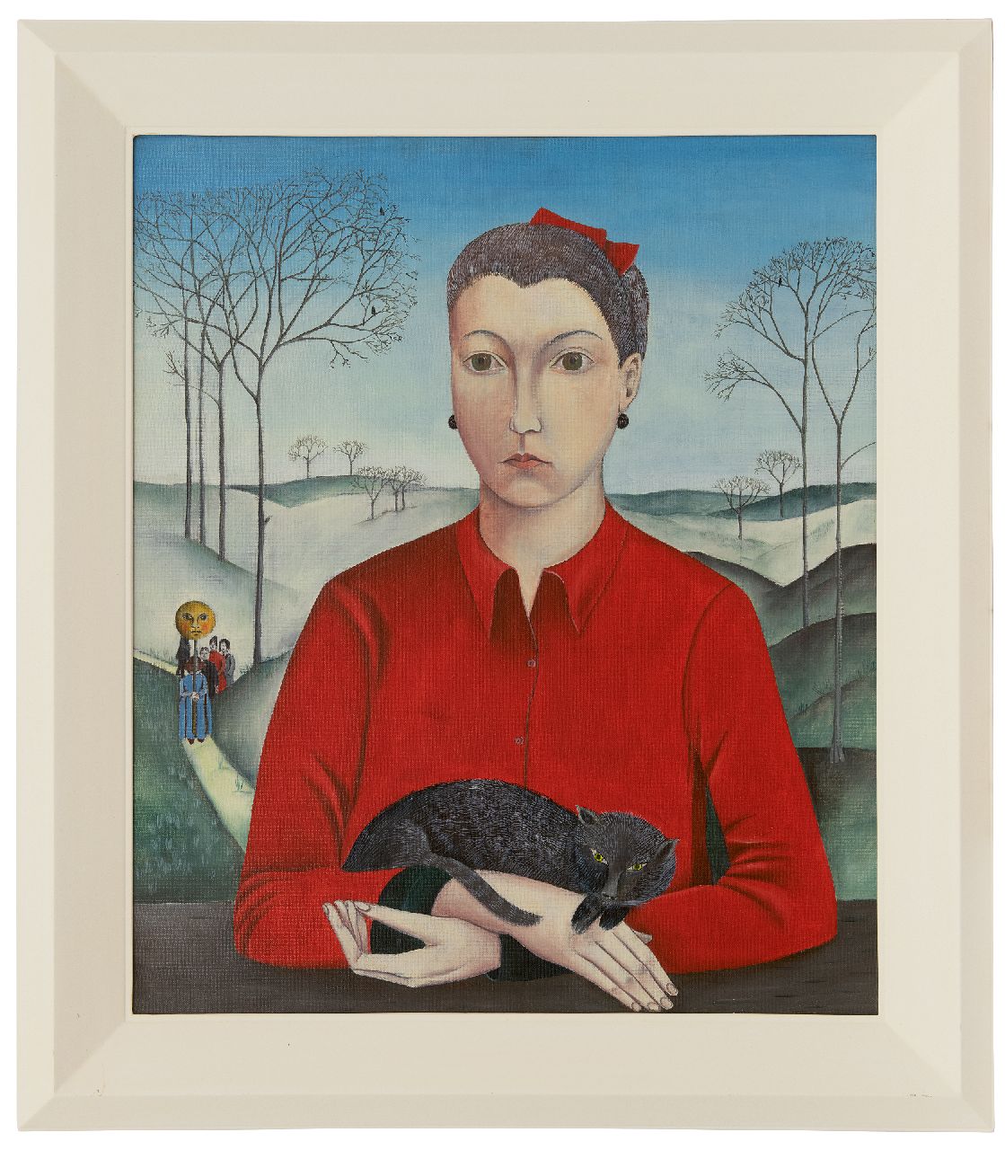 Matthäus D. | Dieter Matthäus, Vrouw in rode blouse met kat, olieverf op doek 65,2 x 55,3 cm, gesigneerd verso en verso gedateerd 9 november 1964 Matthäus D. | Dieter Matthäus, Vrouw in rode blouse met kat, olieverf op doek 65,2 x 55,3 cm, gesigneerd verso en verso gedateerd 9 november 1964