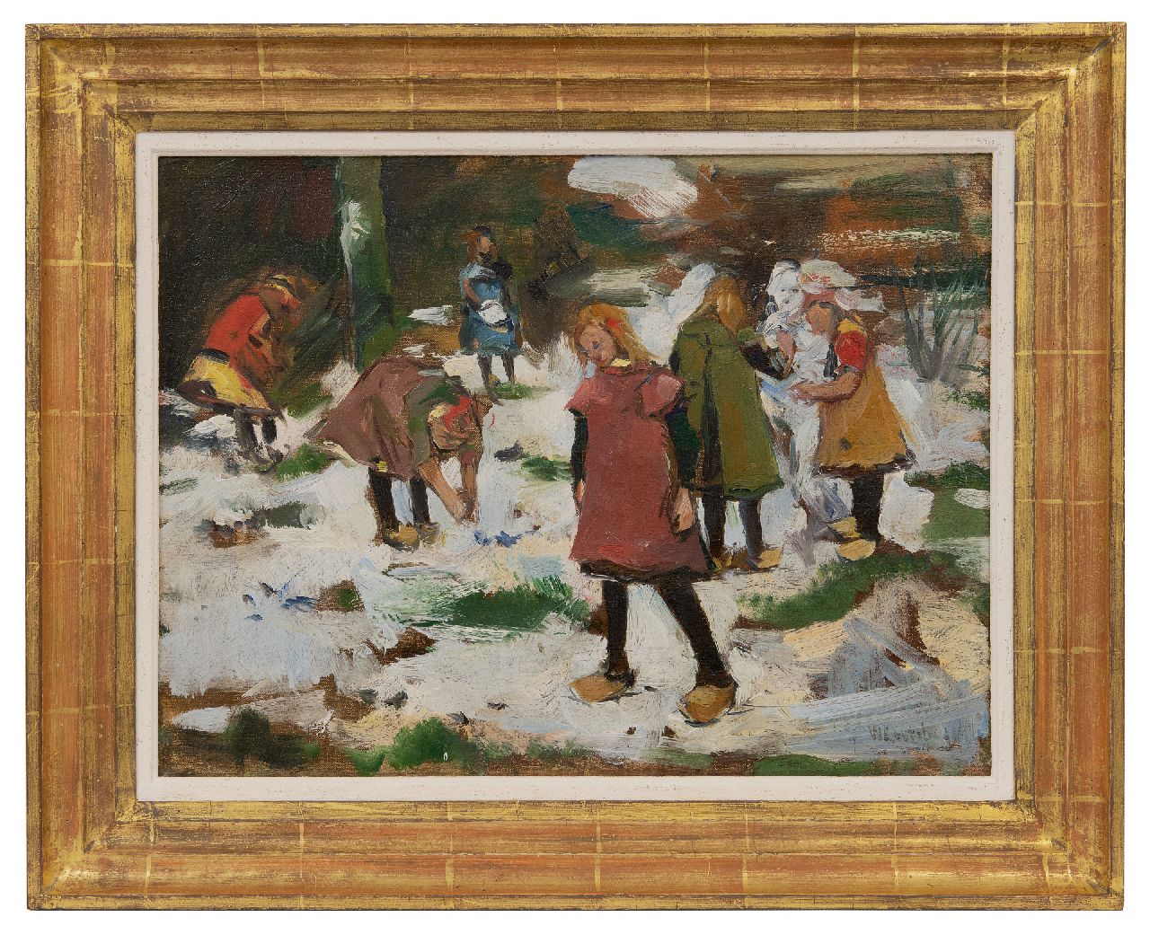 Korteling W. | Willem Korteling, Spelende kinderen in de sneeuw, olieverf op doek 33,5 x 44,3 cm, gesigneerd rechtsonder Korteling W. | Willem Korteling, Spelende kinderen in de sneeuw, olieverf op doek 33,5 x 44,3 cm, gesigneerd rechtsonder