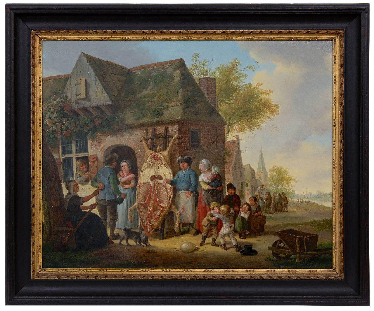 Cuylenburgh (II) C. van | Cornelis van Cuylenburgh (II) | Schilderijen te koop aangeboden | Dorpsgezicht, na het slachten van het varken, olieverf op paneel 49,7 x 64,0 cm, gesigneerd m.l. en gedateerd 1797