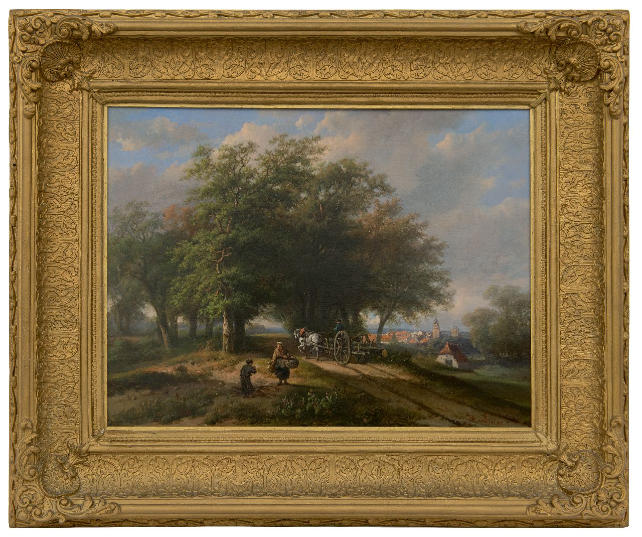 Bruïne A.H. de | Adrianus Hendrikus de Bruïne, Landvolk op zonnige landweg, olieverf op paneel 35,8 x 47,9 cm, gesigneerd rechtsonder