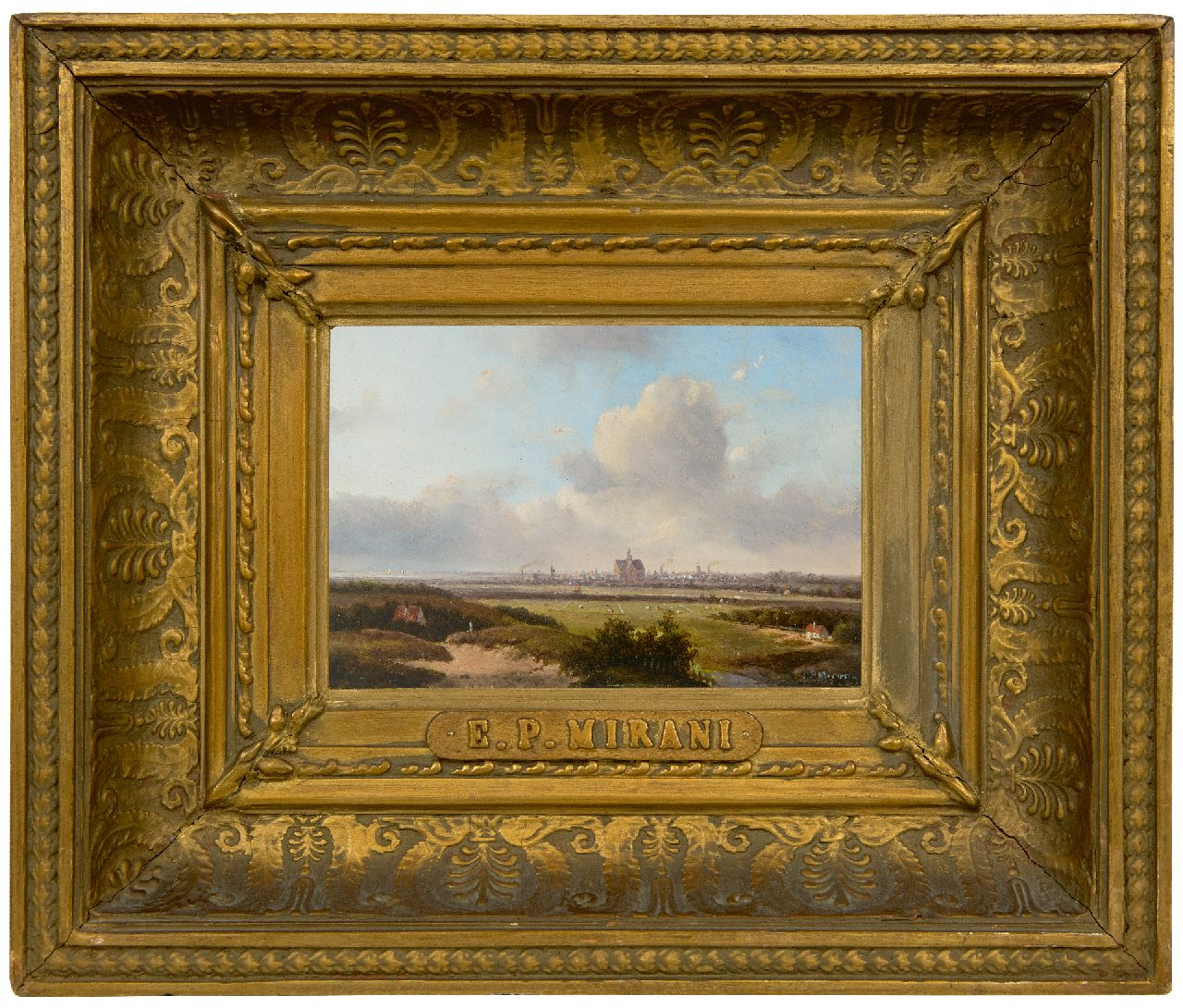 Mirani E.B.G.P. | 'Everardus' Benedictus Gregorius Pagano Mirani | Schilderijen te koop aangeboden | Panoramisch landschap met Haarlem en het Haarlemmermeer in de verte (alleen tezamen met 22136-winter), olieverf op paneel 13,0 x 18,0 cm, gesigneerd rechtsonder Mirani E.B.G.P. | 'Everardus' Benedictus Gregorius Pagano Mirani | Schilderijen te koop aangeboden | Panoramisch landschap met Haarlem en het Haarlemmermeer in de verte (alleen tezamen met 22136-winter), olieverf op paneel 13,0 x 18,0 cm, gesigneerd rechtsonder