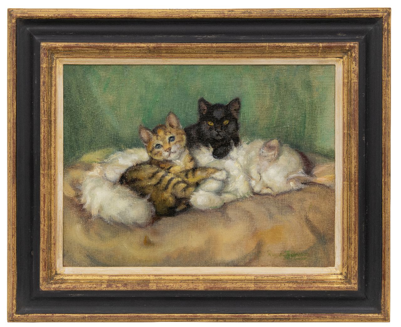 Tijdeman E.M.  | Ernestine Marie 'Dé' Tijdeman, Moederpoes met twee kittens, olieverf op doek 30,5 x 40,5 cm, gesigneerd rechtsonder