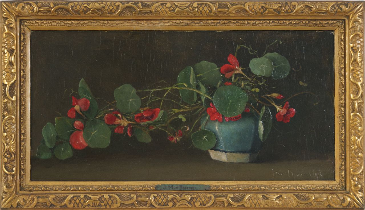 Bommel J.M. van | Jacobus Marinus van Bommel, Oost-Indische kers in gemberpot, olieverf op paneel 22,3 x 44,1 cm, gesigneerd rechtsonder en gedateerd 1918, en verso september 1918