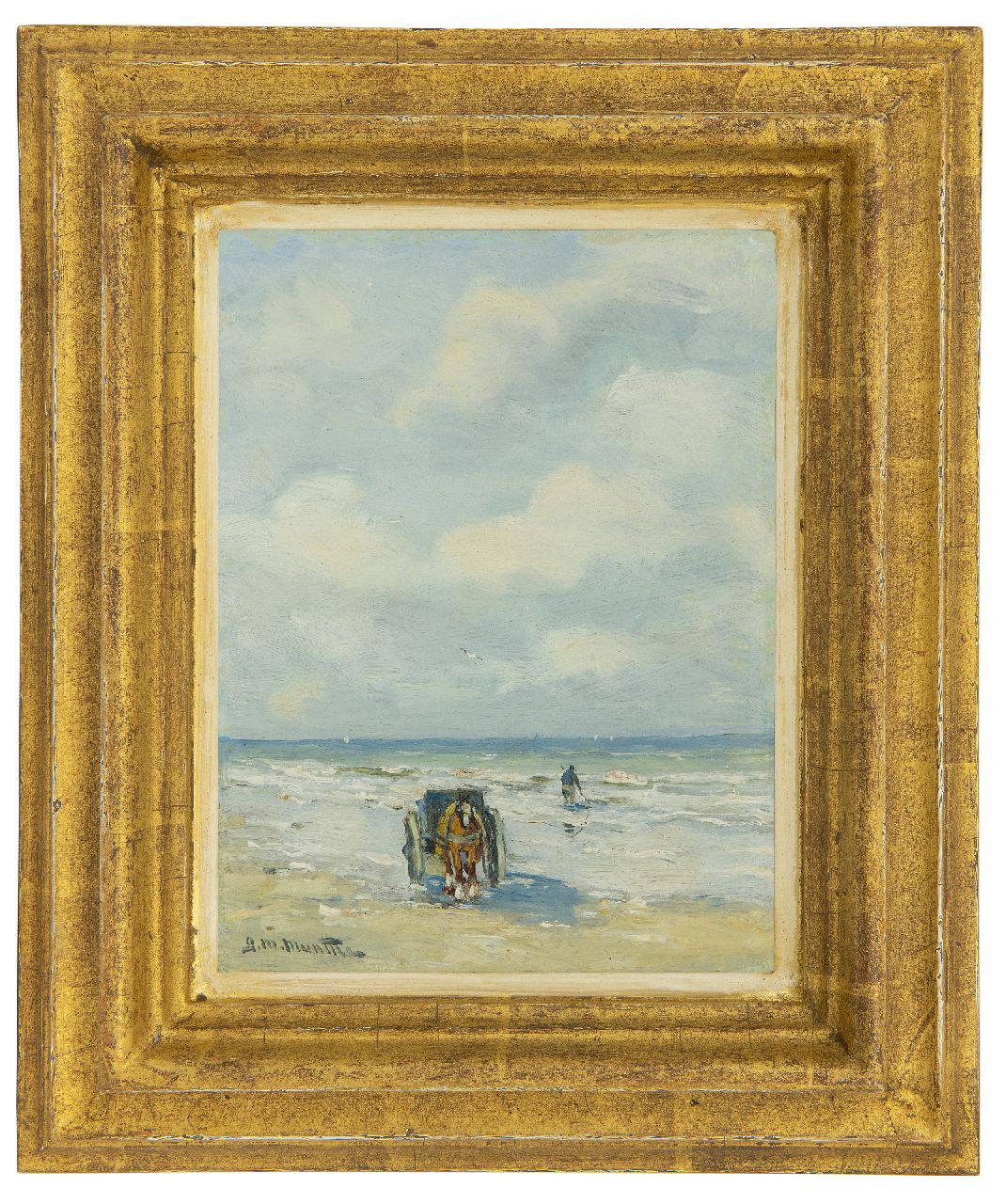 Munthe G.A.L.  | Gerhard Arij Ludwig 'Morgenstjerne' Munthe, Schelpenvisser in de branding, olieverf op schildersboard 19,9 x 14,9 cm, gesigneerd linksonder