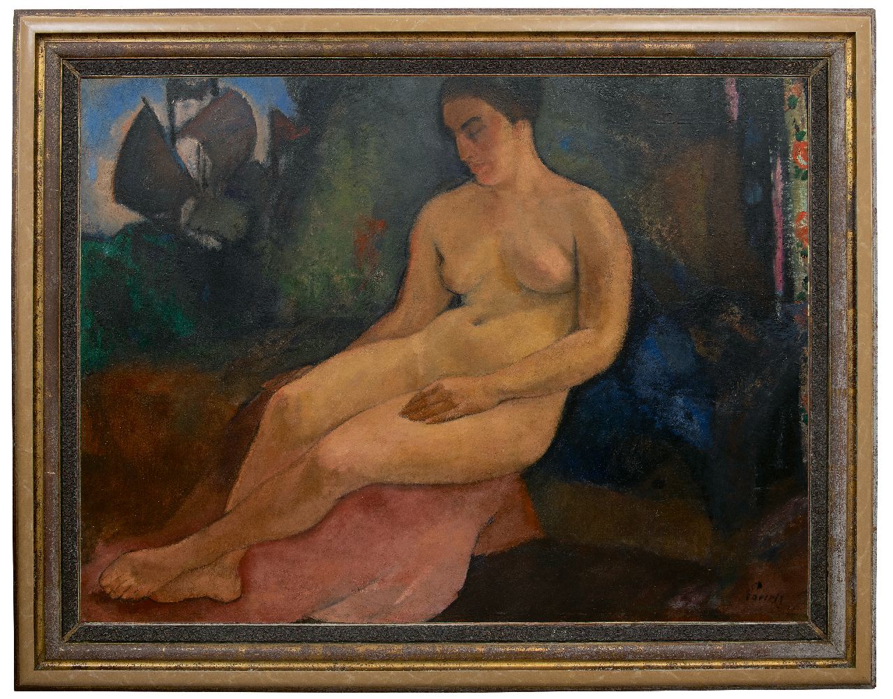 Paerels W.A. | 'Willem' Adriaan Paerels | Schilderijen te koop aangeboden | Zittend naakt in een landschap, olieverf op doek 104,3 x 138,2 cm, gesigneerd rechtsonder Paerels W.A. | 'Willem' Adriaan Paerels | Schilderijen te koop aangeboden | Zittend naakt in een landschap, olieverf op doek 104,3 x 138,2 cm, gesigneerd rechtsonder