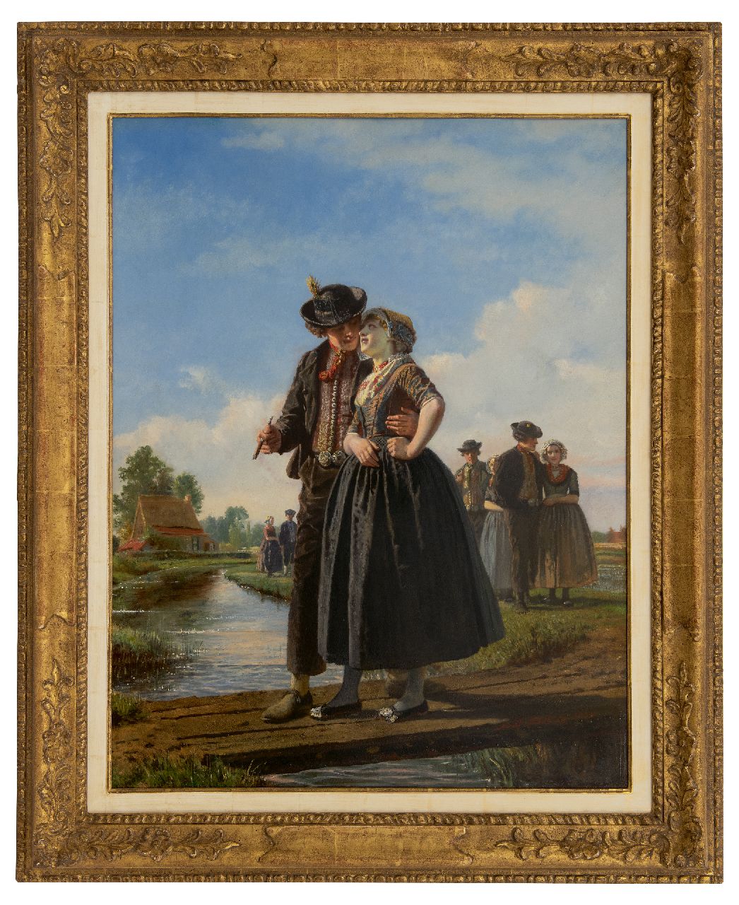 Dillens A.A. | 'Adolf' Alexander Dillens, La traversée du pont d'amour, olieverf op paneel 78,5 x 60,0 cm, gesigneerd rechtsonder en gedateerd 1855 Dillens A.A. | 'Adolf' Alexander Dillens, La traversée du pont d'amour, olieverf op paneel 78,5 x 60,0 cm, gesigneerd rechtsonder en gedateerd 1855