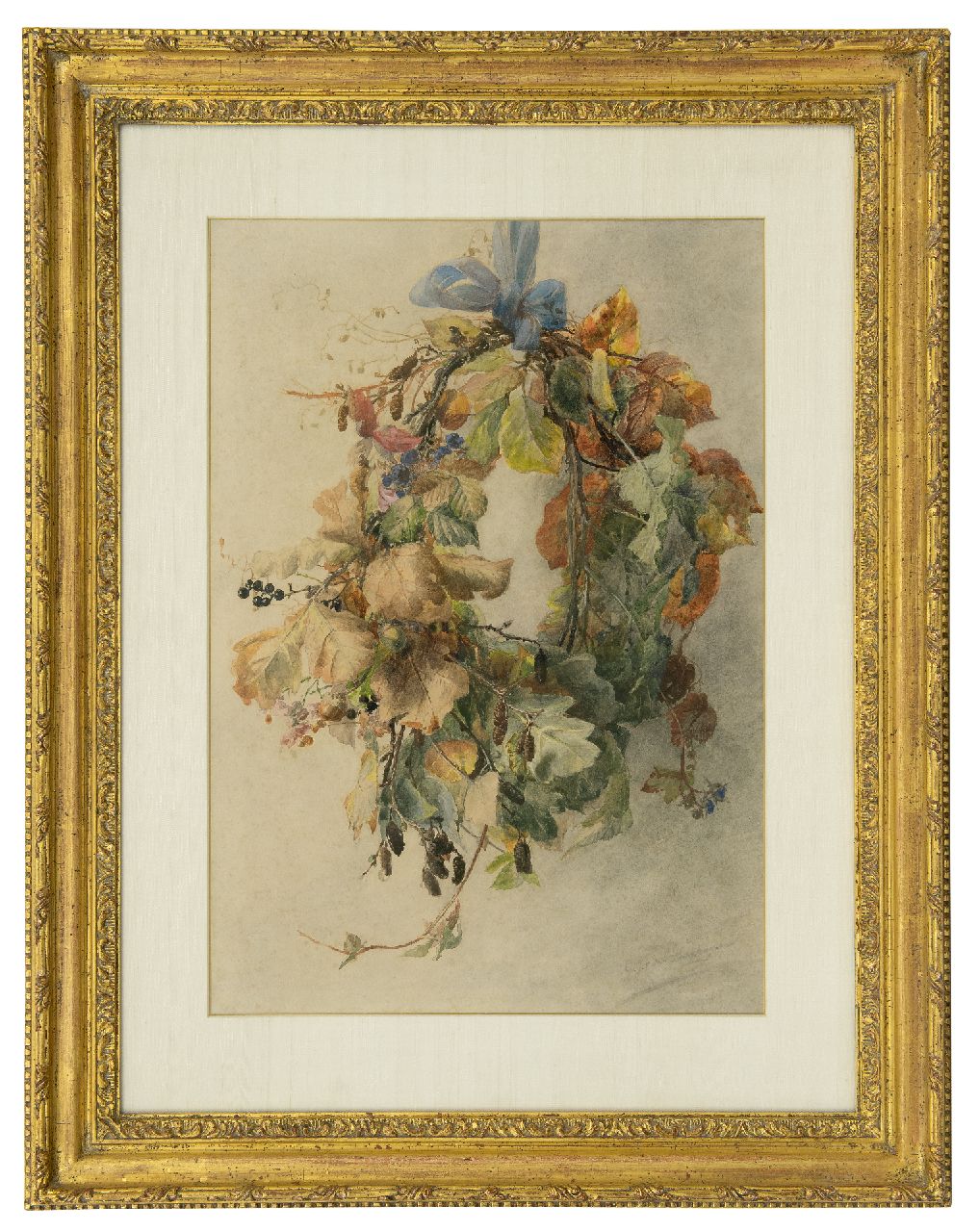 Sande Bakhuyzen G.J. van de | 'Gerardine' Jacoba van de Sande Bakhuyzen, Herfstkrans, aquarel op papier 49,3 x 34,3 cm, gesigneerd rechtsonder Sande Bakhuyzen G.J. van de | 'Gerardine' Jacoba van de Sande Bakhuyzen, Herfstkrans, aquarel op papier 49,3 x 34,3 cm, gesigneerd rechtsonder