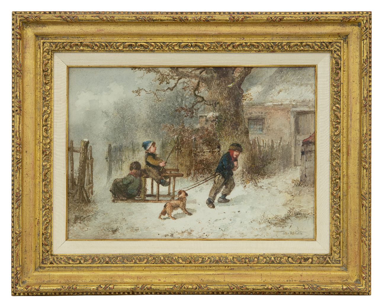 Kate J.M.H. ten | Johan 'Mari' Henri ten Kate, Spelende kinderen in de sneeuw, aquarel op papier 25,1 x 35,6 cm, gesigneerd rechtsonder Kate J.M.H. ten | Johan 'Mari' Henri ten Kate, Spelende kinderen in de sneeuw, aquarel op papier 25,1 x 35,6 cm, gesigneerd rechtsonder