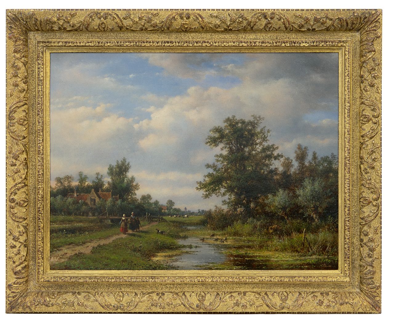 Kleijn L.J. | Lodewijk Johannes Kleijn, Boerenvolk bij een dorpssloot, olieverf op doek 49,5 x 64,4 cm, gesigneerd linksonder Kleijn L.J. | Lodewijk Johannes Kleijn, Boerenvolk bij een dorpssloot, olieverf op doek 49,5 x 64,4 cm, gesigneerd linksonder
