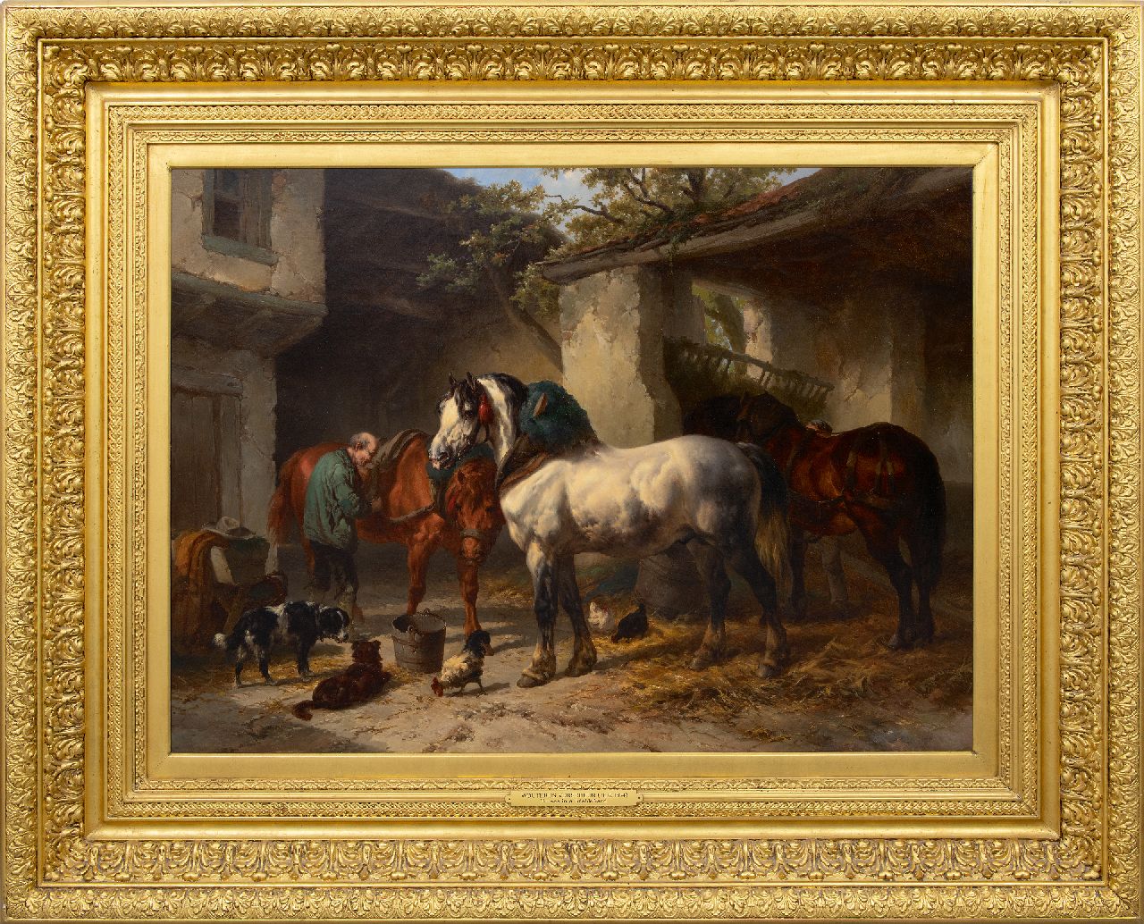 Verschuur W. | Wouterus Verschuur, Paarden bij de stal, olieverf op doek 76,3 x 106,2 cm, gesigneerd linksonder Verschuur W. | Wouterus Verschuur, Paarden bij de stal, olieverf op doek 76,3 x 106,2 cm, gesigneerd linksonder