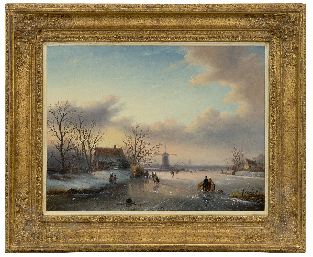 Spohler J.J.C. | Jacob Jan Coenraad Spohler, Winterlandschap met schaatsers (pendant van Zomers rivierlandschap), olieverf op doek 43,5 x 57,4 cm, gesigneerd linksonder en gedateerd '57 Spohler J.J.C. | Jacob Jan Coenraad Spohler, Winterlandschap met schaatsers (pendant van Zomers rivierlandschap), olieverf op doek 43,5 x 57,4 cm, gesigneerd linksonder en gedateerd '57