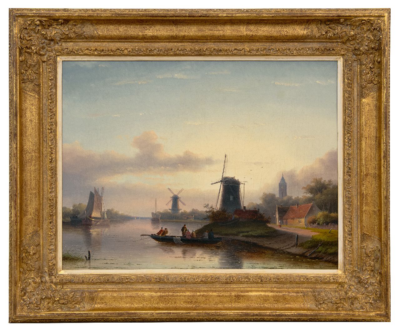 Spohler J.J.C. | Jacob Jan Coenraad Spohler, Zomers rivierlandschap met overzetveer (pendant van Winterlandschap), olieverf op doek 43,8 x 58,0 cm, gesigneerd rechtsonder en gedateerd 1857 Spohler J.J.C. | Jacob Jan Coenraad Spohler, Zomers rivierlandschap met overzetveer (pendant van Winterlandschap), olieverf op doek 43,8 x 58,0 cm, gesigneerd rechtsonder en gedateerd 1857