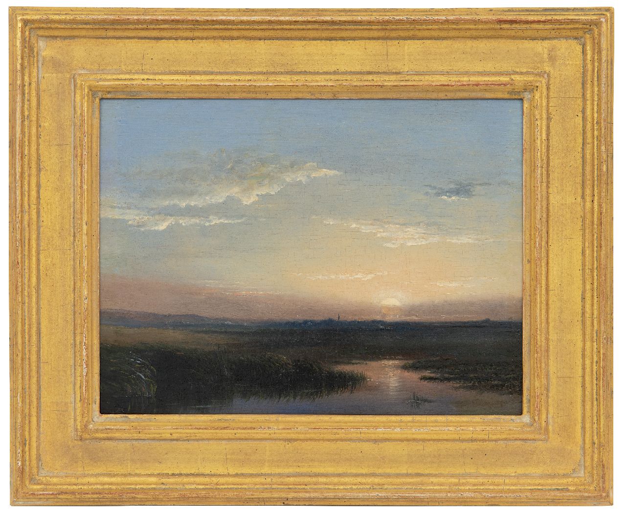 Hoppenbrouwers J.F.  | Johannes Franciscus Hoppenbrouwers | Schilderijen te koop aangeboden | Zonsondergang, olieverf op paneel 18,2 x 24,1 cm, gesigneerd rechtsonder