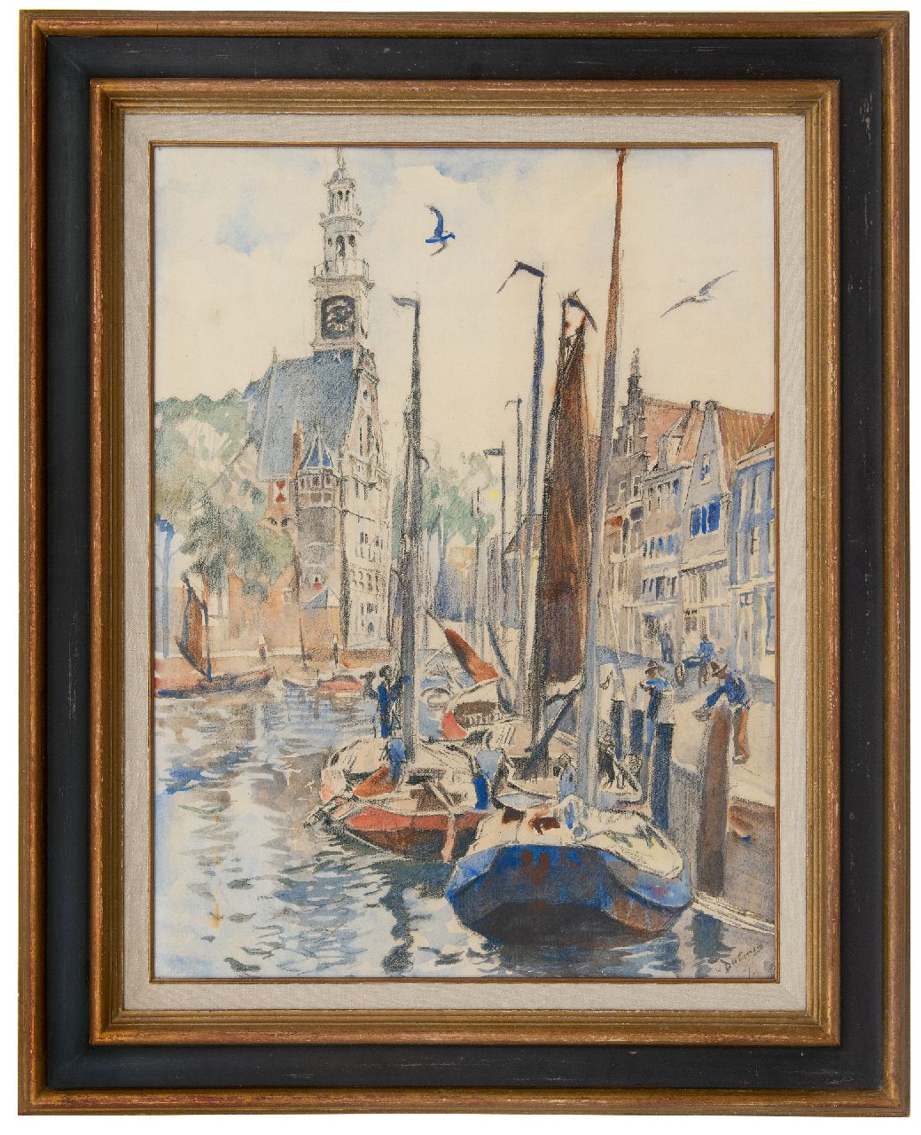 Dülmen Krumpelmann E.B. von | Erasmus Bernhard von Dülmen Krumpelmann | Aquarellen en tekeningen te koop aangeboden | De haven van Hoorn, zwart krijt en aquarel op papier 75,8 x 57,0 cm, gesigneerd rechtsonder