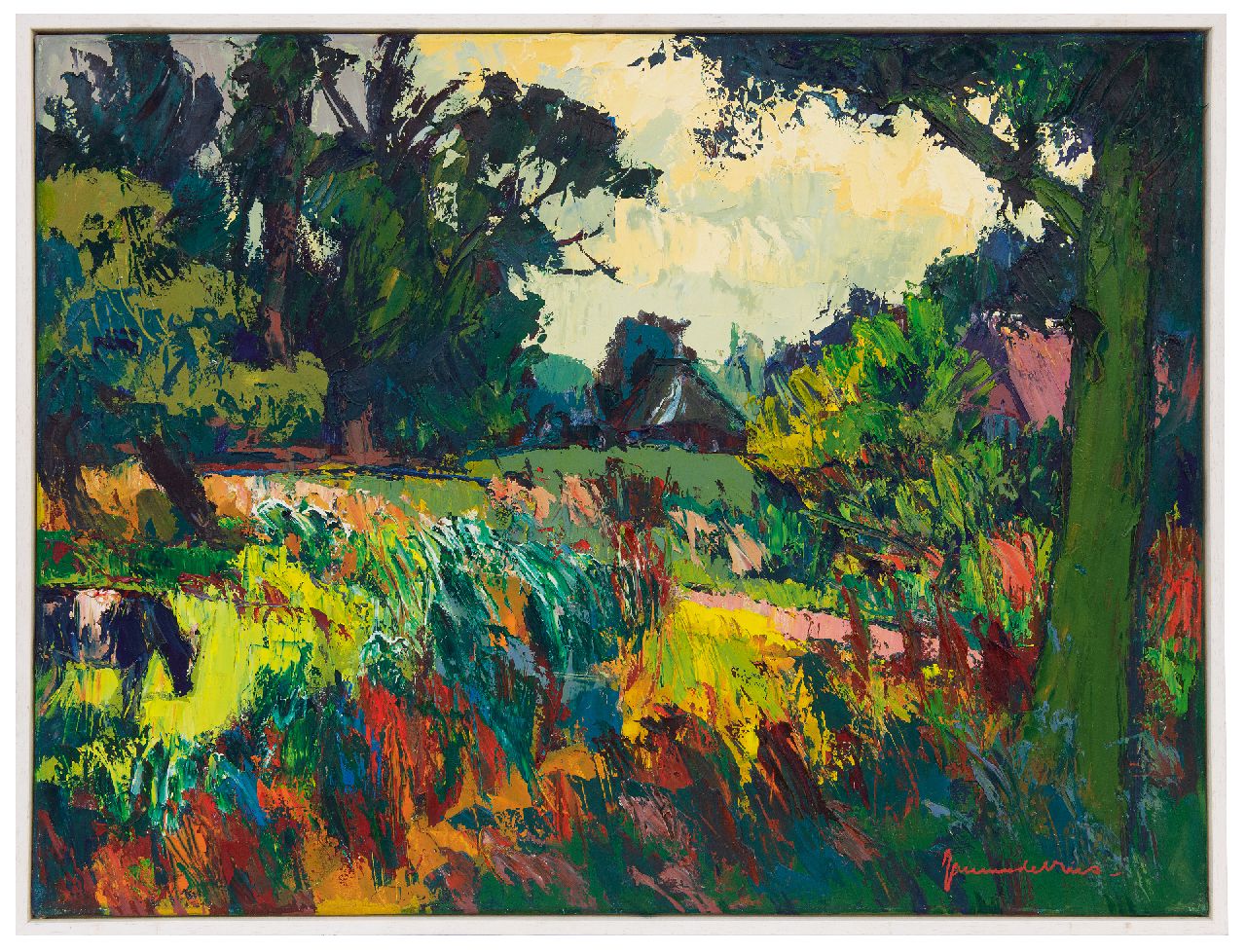 Vries J. de | Jannes de Vries, Landschap bij Echten, olieverf op doek 60,5 x 80,5 cm, gesigneerd rechtsonder Vries J. de | Jannes de Vries, Landschap bij Echten, olieverf op doek 60,5 x 80,5 cm, gesigneerd rechtsonder
