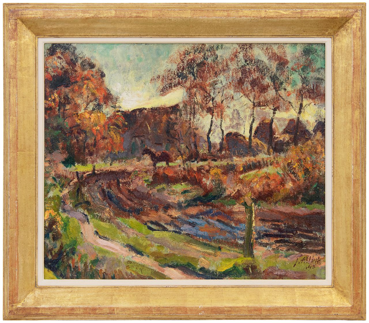 Altink J. | Jan Altink, Boerderij in Essen, olieverf op doek 50,2 x 60,7 cm, gesigneerd rechtsonder en gedateerd '45 Altink J. | Jan Altink, Boerderij in Essen, olieverf op doek 50,2 x 60,7 cm, gesigneerd rechtsonder en gedateerd '45