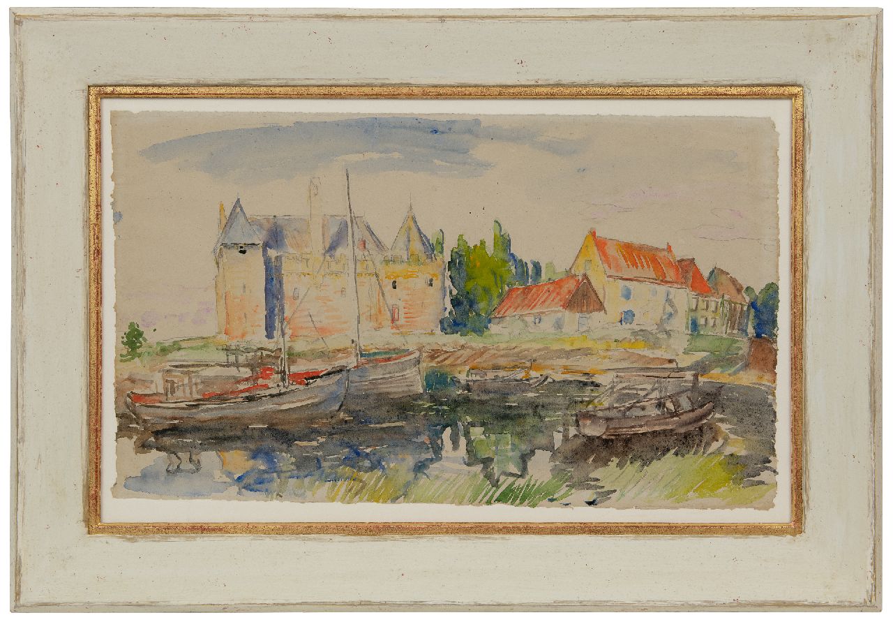 Dijkstra J.  | Johannes 'Johan' Dijkstra | Aquarellen en tekeningen te koop aangeboden | Gezicht op kasteel Radboud in Medemblik, aquarel op papier 38,0 x 66,0 cm