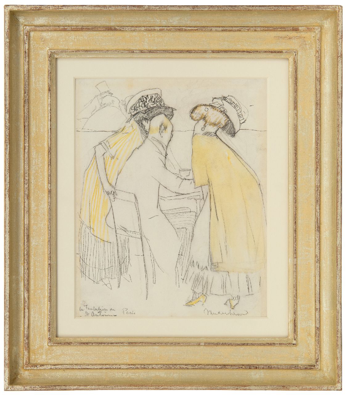 Hem P. van der | Pieter 'Piet' van der Hem | Aquarellen en tekeningen te koop aangeboden | De verleidsters (La Tentation de St. Antoine), krijt en aquarel op papier 23,1 x 18,0 cm, gesigneerd rechtsonder