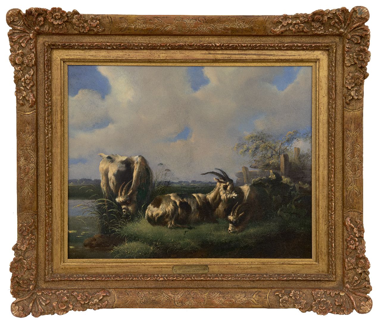 Verhoesen A. | Albertus Verhoesen | Schilderijen te koop aangeboden | Drie Nederlandse landgeiten in de wei, olieverf op paneel 27,0 x 34,3 cm, gesigneerd rechtsonder Verhoesen A. | Albertus Verhoesen | Schilderijen te koop aangeboden | Drie Nederlandse landgeiten in de wei, olieverf op paneel 27,0 x 34,3 cm, gesigneerd rechtsonder
