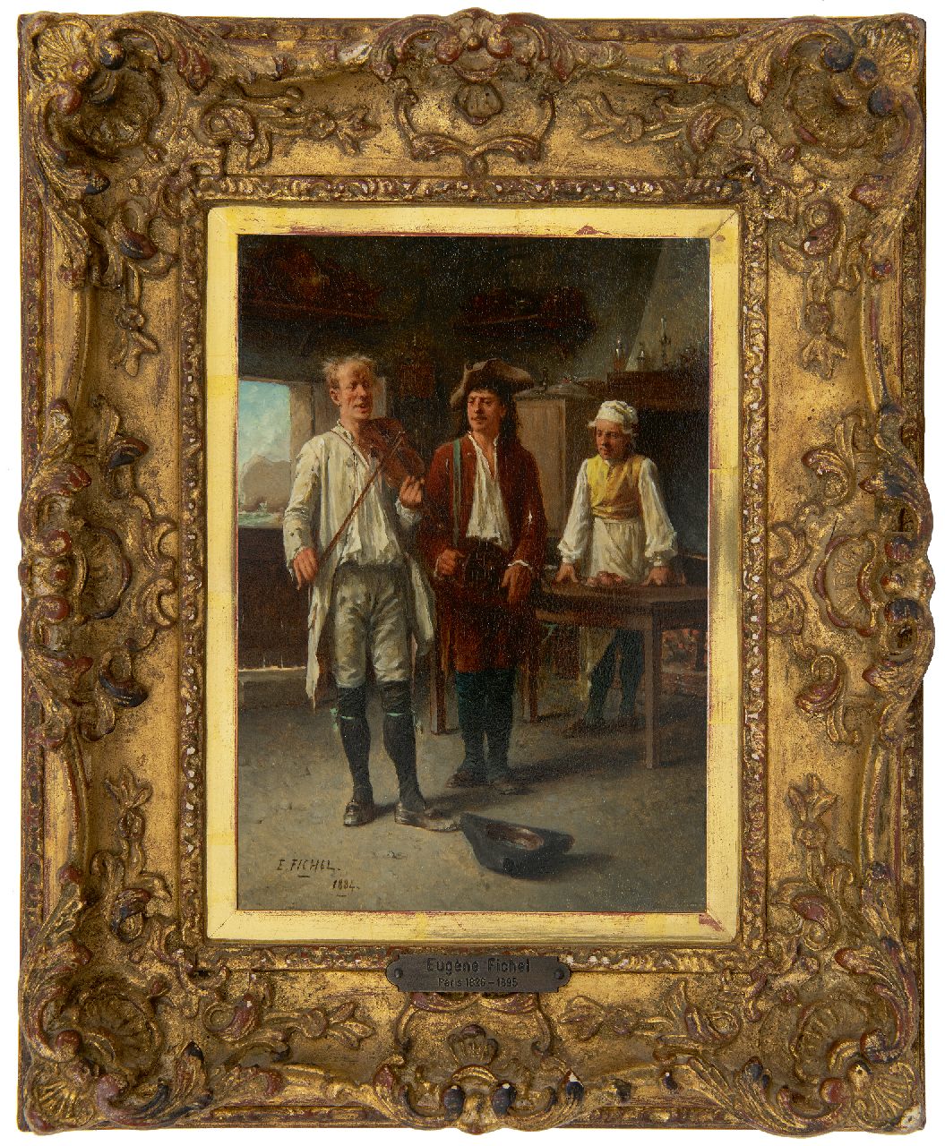 Fichel B.E. | Benjamin 'Eugène' Fichel | Schilderijen te koop aangeboden | De vioolspeler, olieverf op paneel 22,0 x 15,8 cm, gesigneerd linksonder en gedateerd 1884 Fichel B.E. | Benjamin 'Eugène' Fichel | Schilderijen te koop aangeboden | De vioolspeler, olieverf op paneel 22,0 x 15,8 cm, gesigneerd linksonder en gedateerd 1884