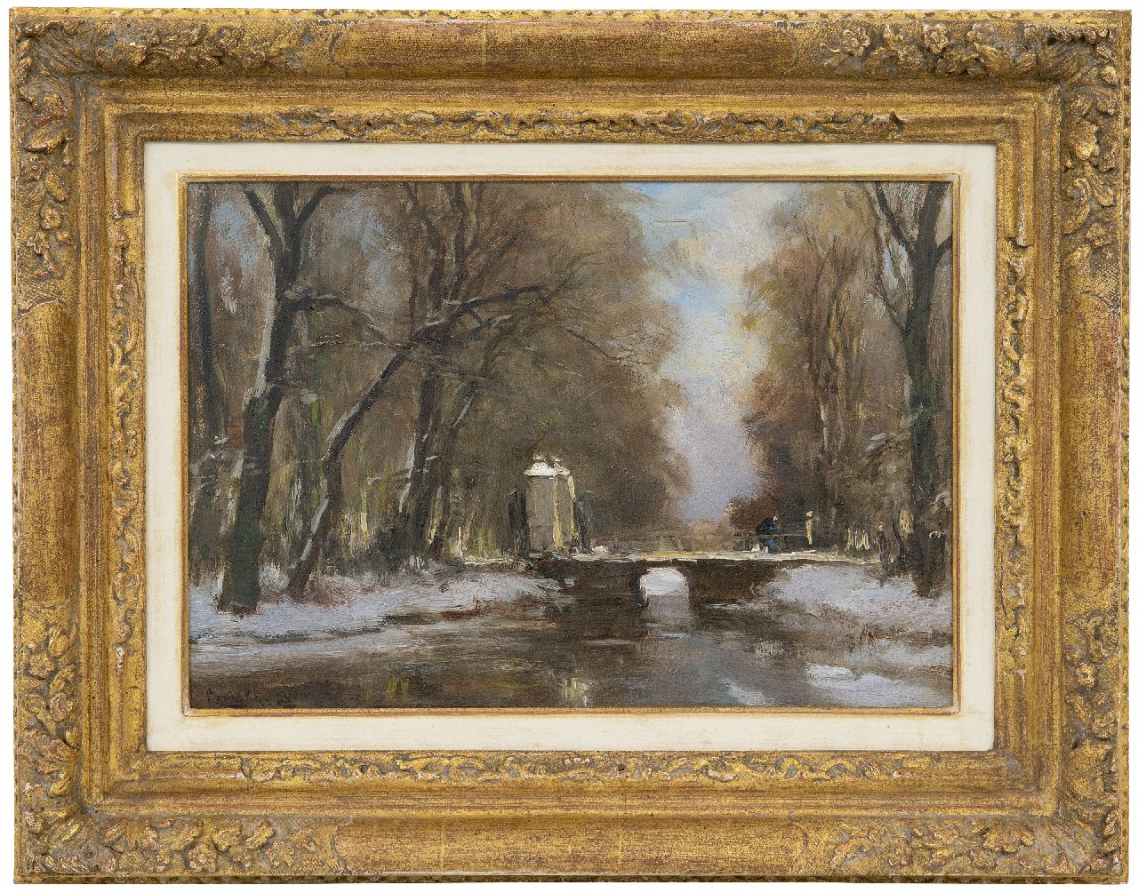 Apol L.F.H.  | Lodewijk Franciscus Hendrik 'Louis' Apol, Winter in het Haagse Bos, olieverf op paneel 24,4 x 34,9 cm, gesigneerd linksonder en te dateren ca. 1930